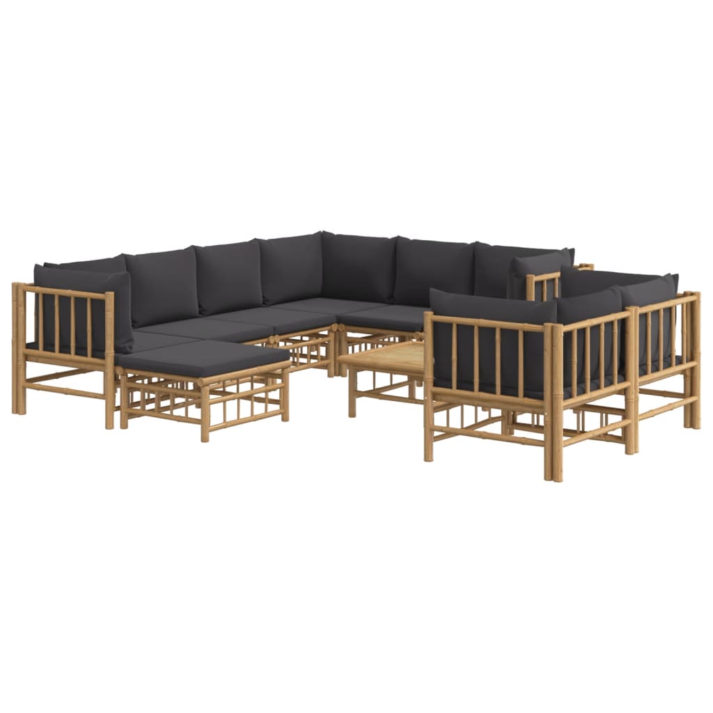 vidaXL 10 Piece Patio Lounge Set with Dark Gray Cushions Bamboo-1