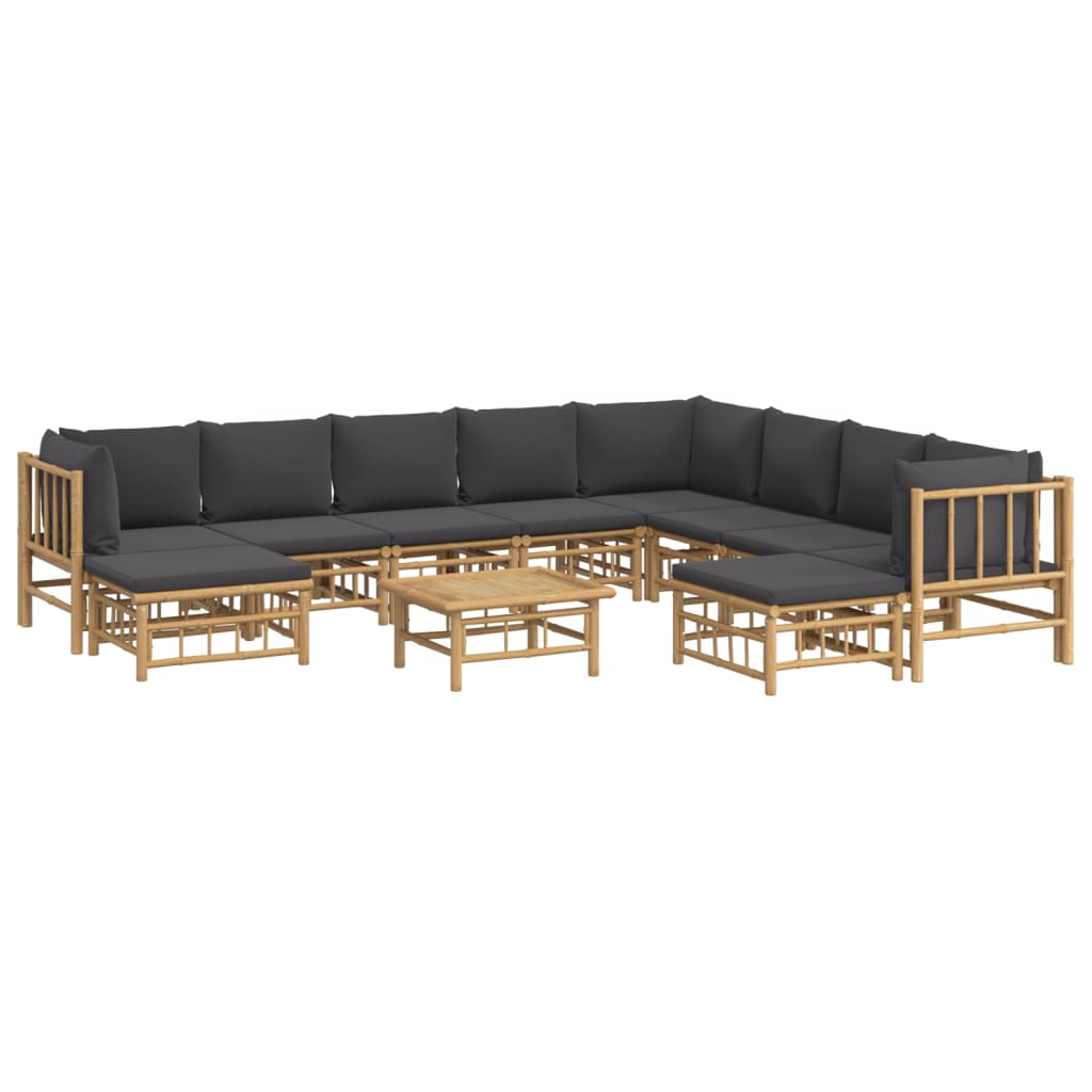 vidaXL 11 Piece Patio Lounge Set with Dark Gray Cushions Bamboo-1