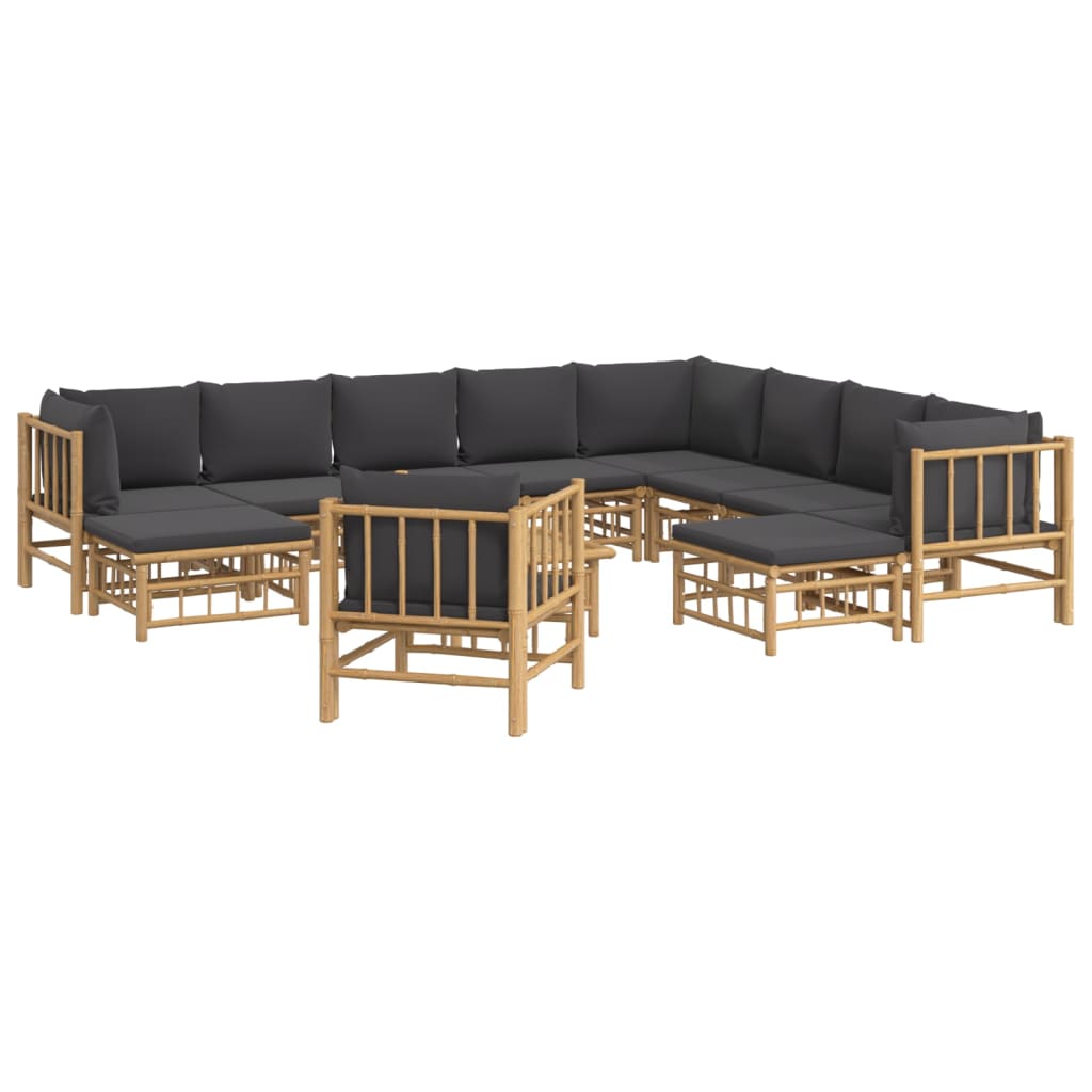 vidaXL 12 Piece Patio Lounge Set with Dark Gray Cushions Bamboo-1