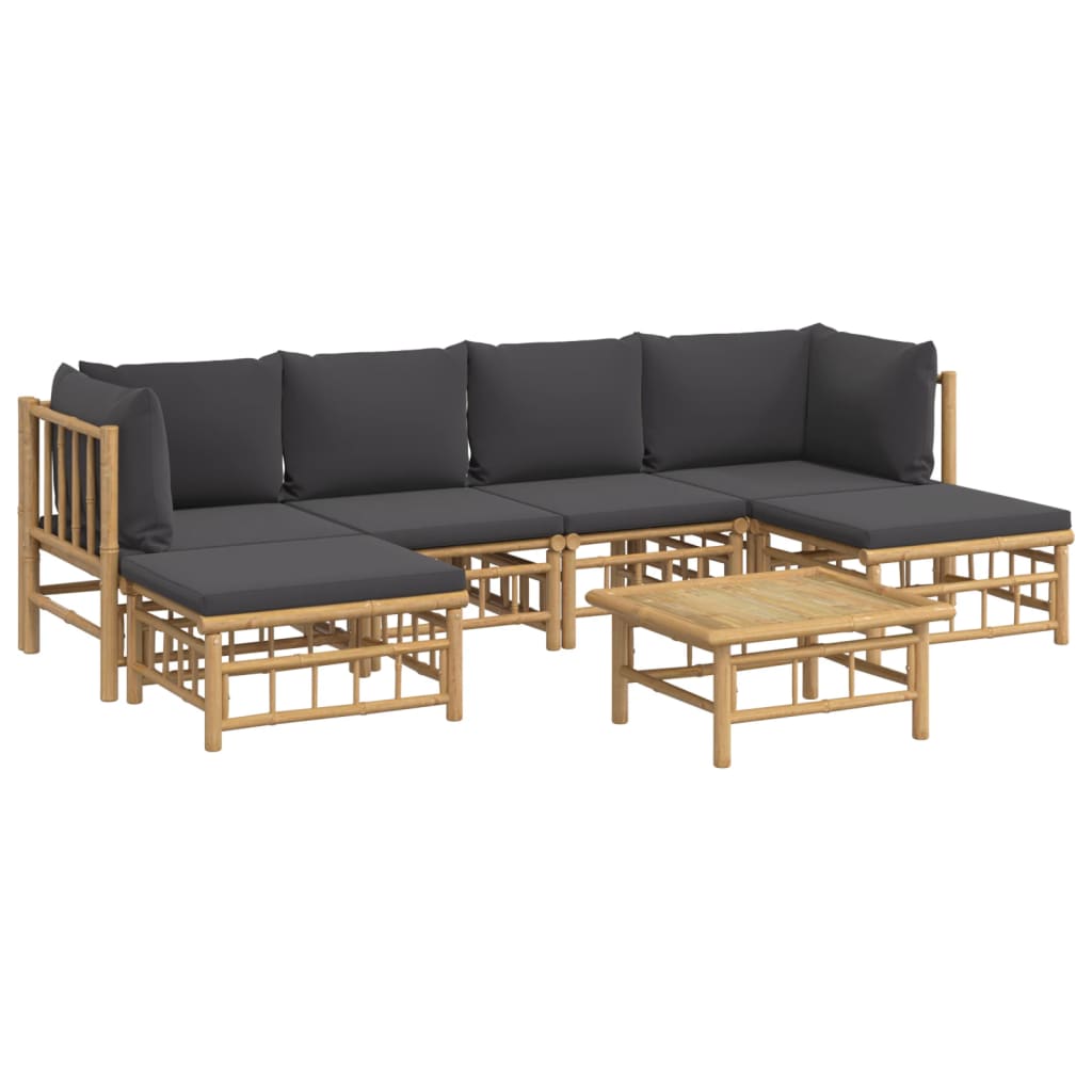 vidaXL 7 Piece Patio Lounge Set with Dark Gray Cushions Bamboo-1