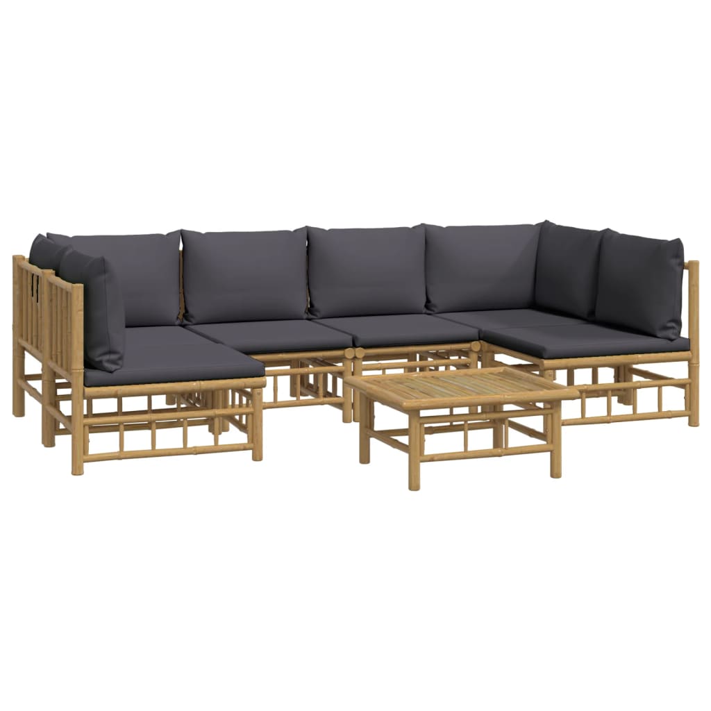 vidaXL 7 Piece Patio Lounge Set with Dark Gray Cushions Bamboo-1