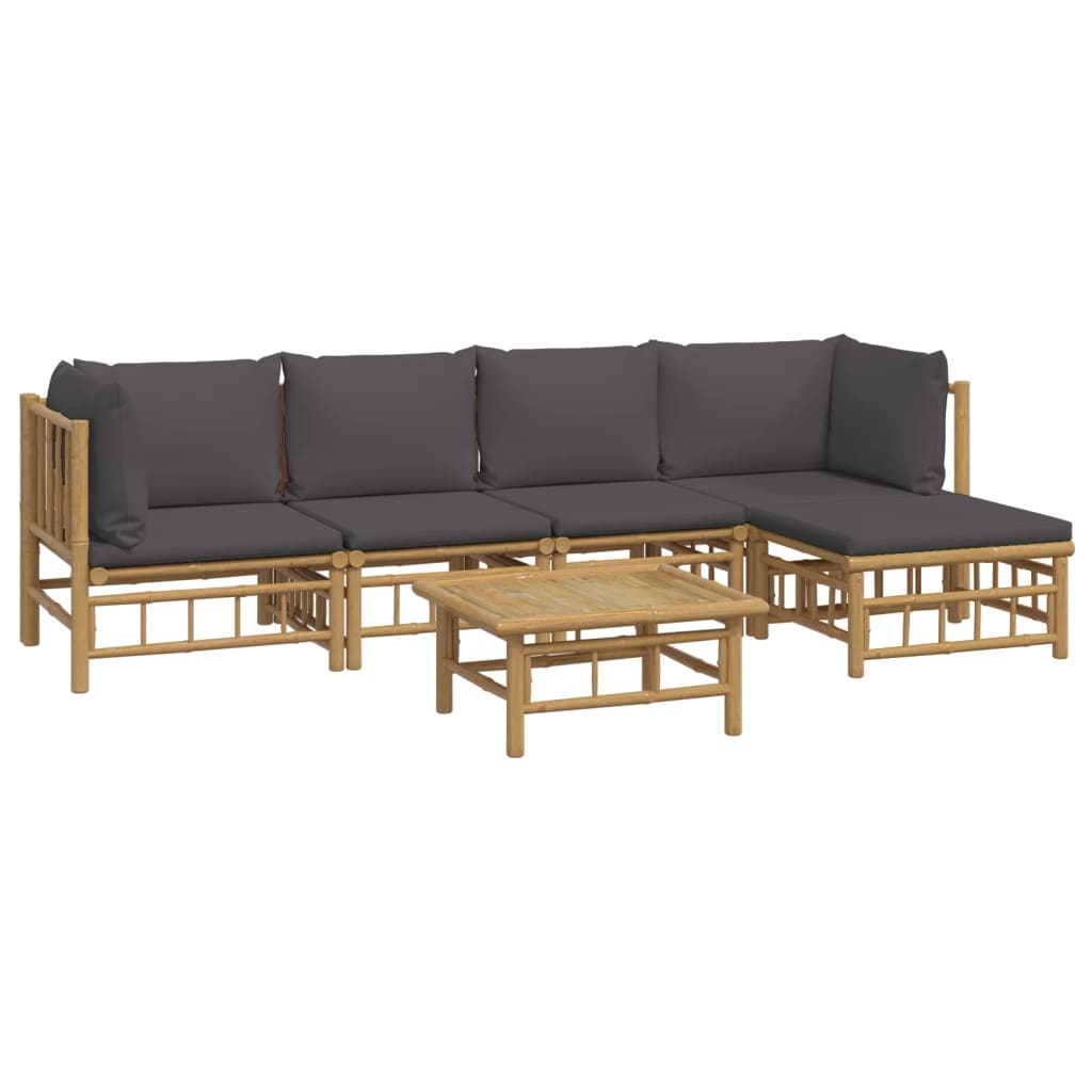 vidaXL 6 Piece Patio Lounge Set with Dark Gray Cushions Bamboo-1