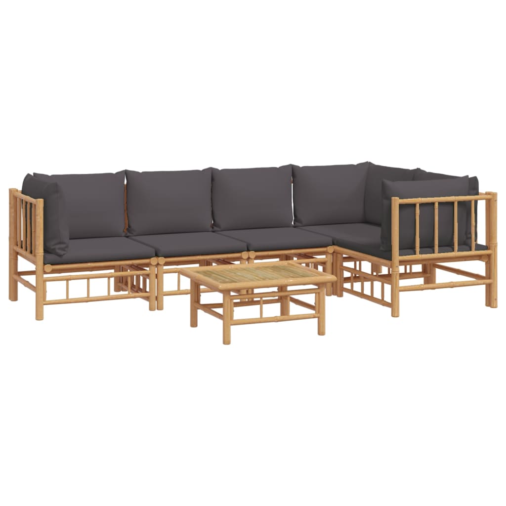 vidaXL 6 Piece Patio Lounge Set with Dark Gray Cushions Bamboo-1