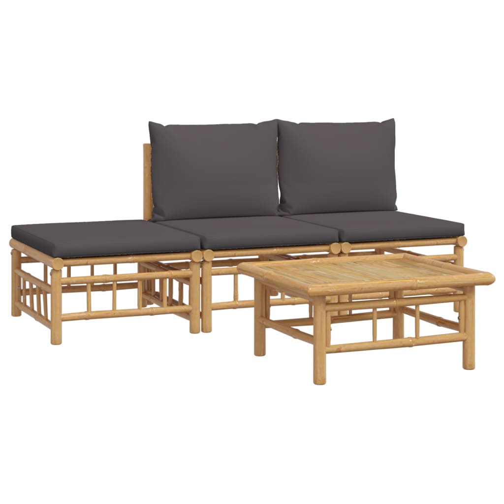 vidaXL 4 Piece Patio Lounge Set with Dark Gray Cushions Bamboo-1