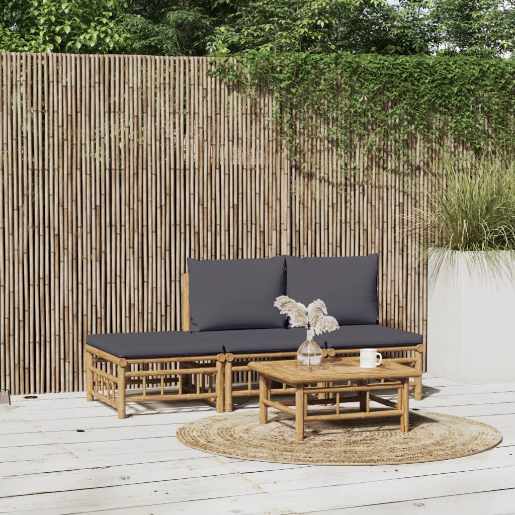 vidaXL 4 Piece Patio Lounge Set with Dark Gray Cushions Bamboo-0