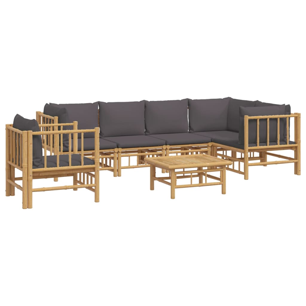 vidaXL 7 Piece Patio Lounge Set with Dark Gray Cushions Bamboo-1