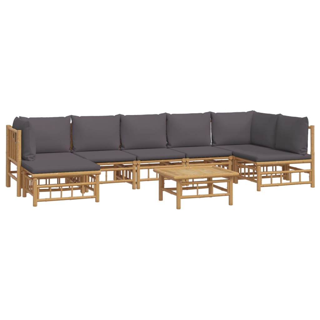 vidaXL 8 Piece Patio Lounge Set with Dark Gray Cushions Bamboo-1