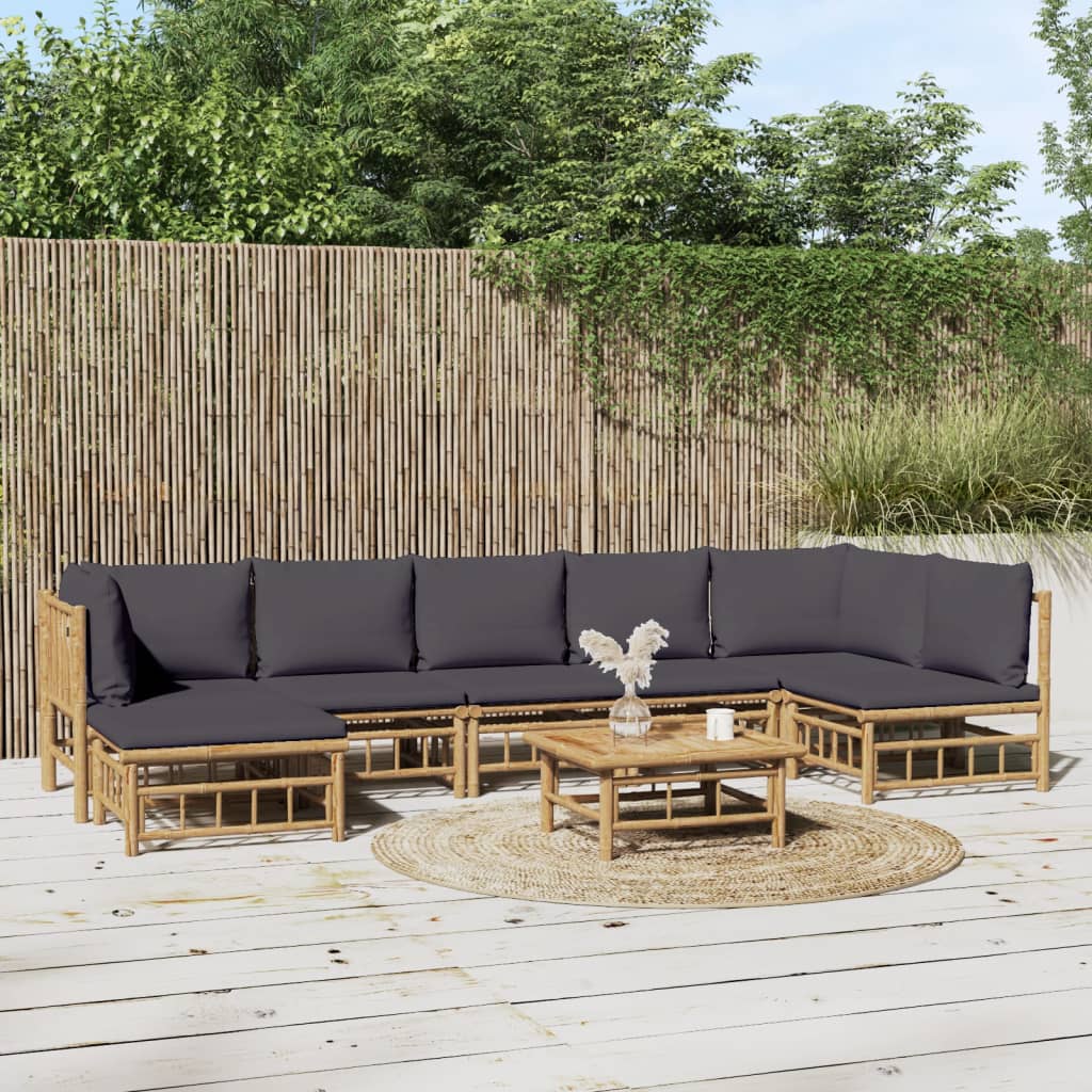 vidaXL 8 Piece Patio Lounge Set with Dark Gray Cushions Bamboo-0