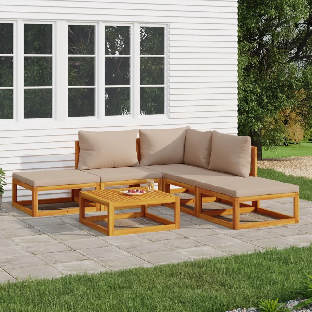 vidaXL 6 Piece Patio Lounge Set with Taupe Cushions Solid Wood-0