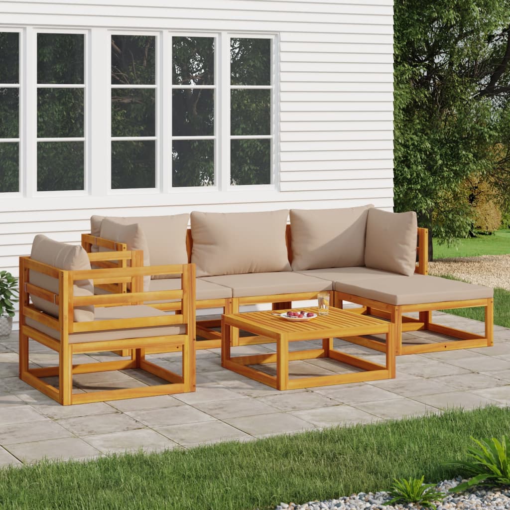 vidaXL 6 Piece Patio Lounge Set with Taupe Cushions Solid Wood-0