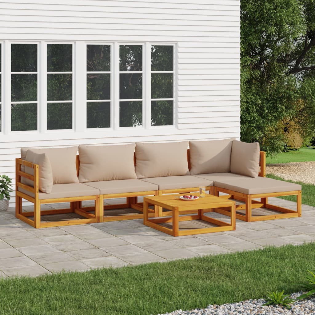 vidaXL 6 Piece Patio Lounge Set with Taupe Cushions Solid Wood-0