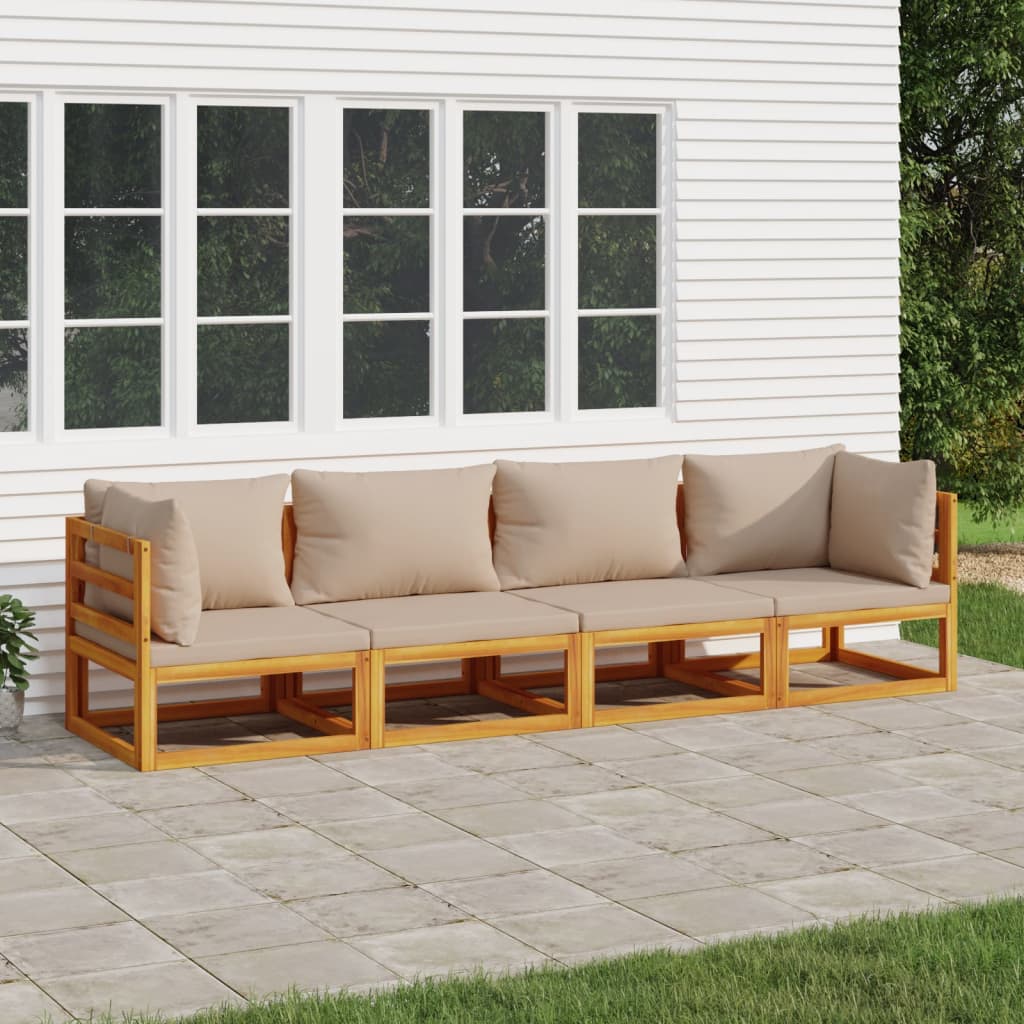 vidaXL 4 Piece Patio Lounge Set with Taupe Cushions Solid Wood-0