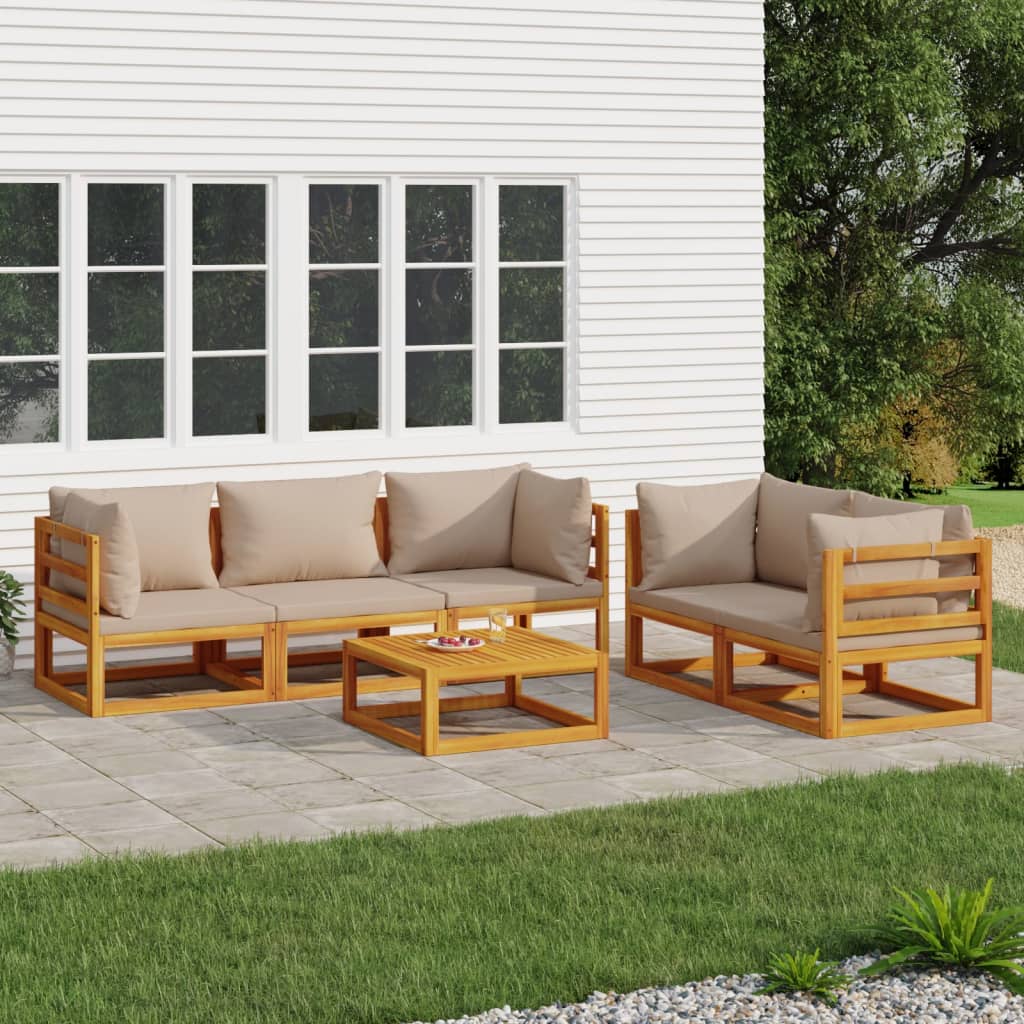 vidaXL 6 Piece Patio Lounge Set with Taupe Cushions Solid Wood-0