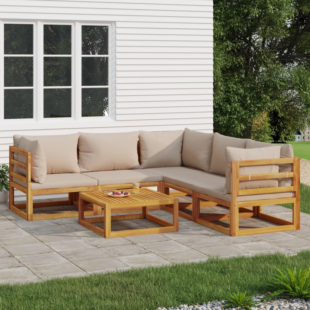 vidaXL 6 Piece Patio Lounge Set with Taupe Cushions Solid Wood-0