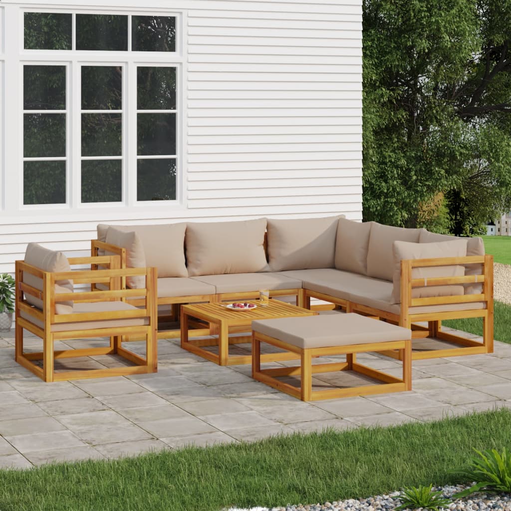 vidaXL 8 Piece Patio Lounge Set with Taupe Cushions Solid Wood-0