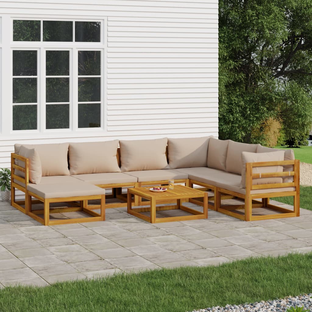 vidaXL 8 Piece Patio Lounge Set with Taupe Cushions Solid Wood-0