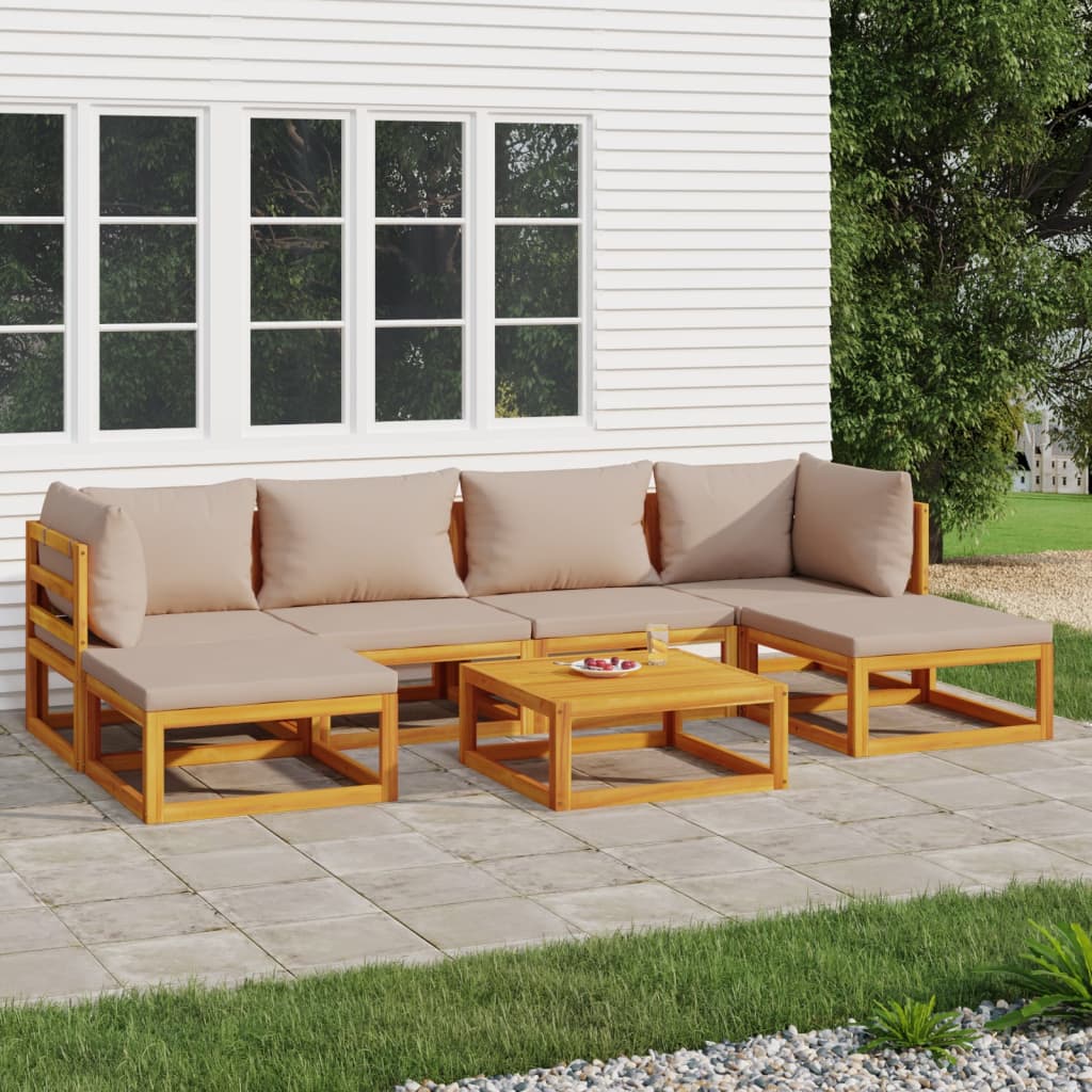 vidaXL 7 Piece Patio Lounge Set with Taupe Cushions Solid Wood-0