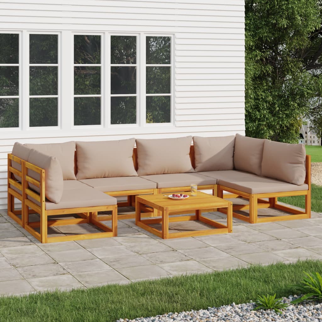 vidaXL 7 Piece Patio Lounge Set with Taupe Cushions Solid Wood-0