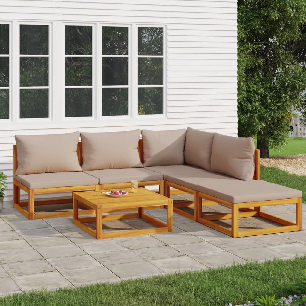 vidaXL 6 Piece Patio Lounge Set with Taupe Cushions Solid Wood-0