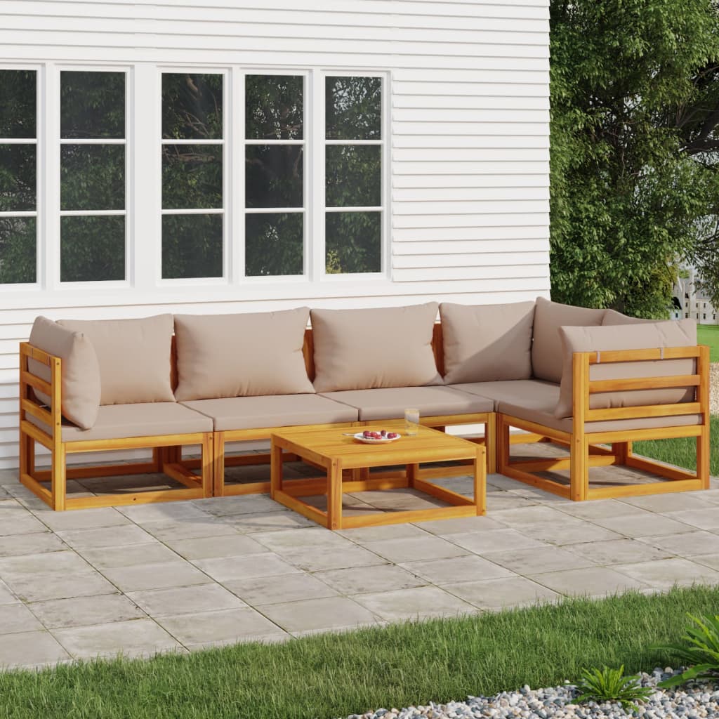 vidaXL 6 Piece Patio Lounge Set with Taupe Cushions Solid Wood-0