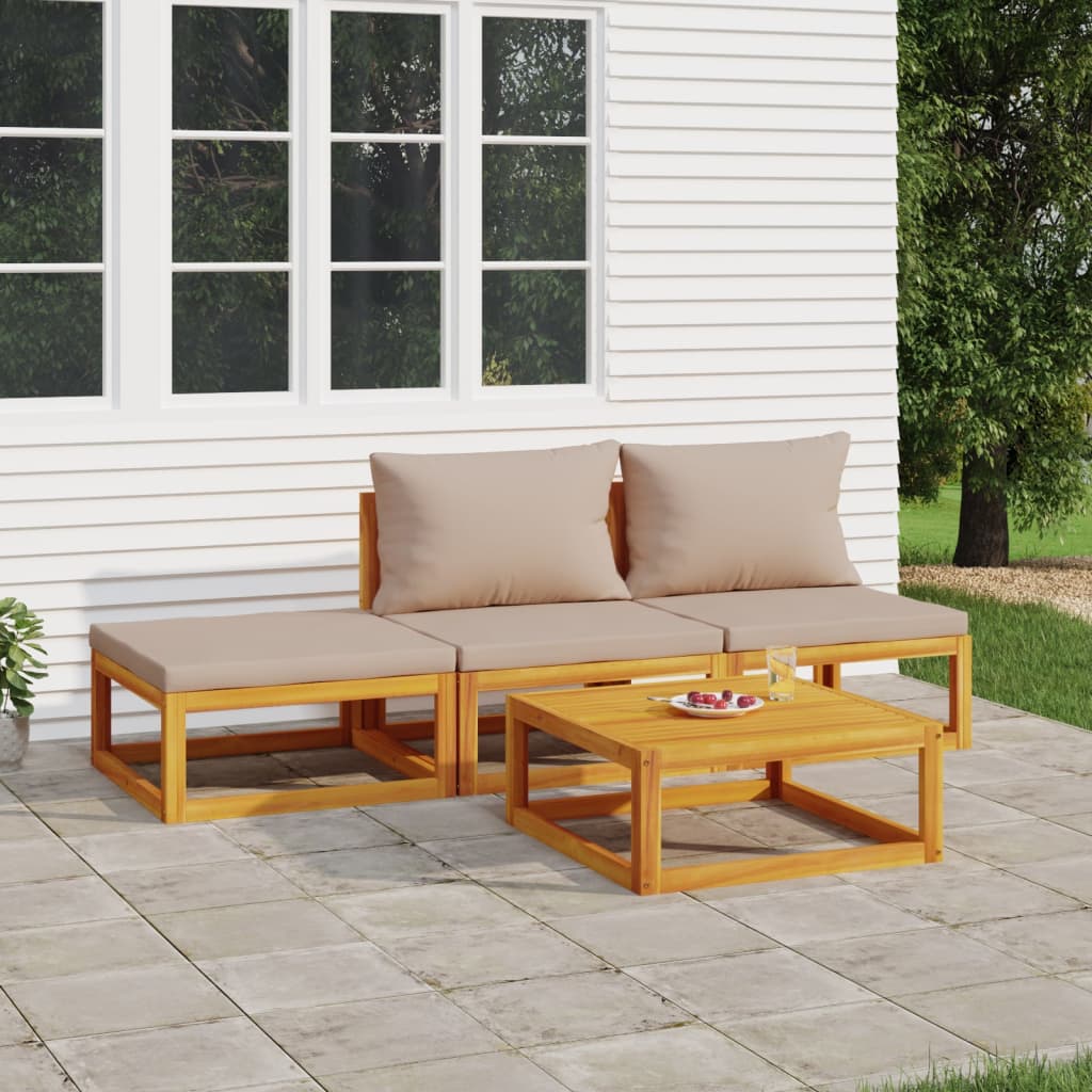 vidaXL 4 Piece Patio Lounge Set with Taupe Cushions Solid Wood-0