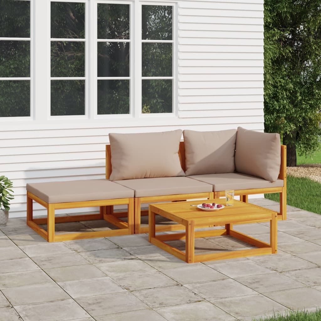 vidaXL 4 Piece Patio Lounge Set with Taupe Cushions Solid Wood-0