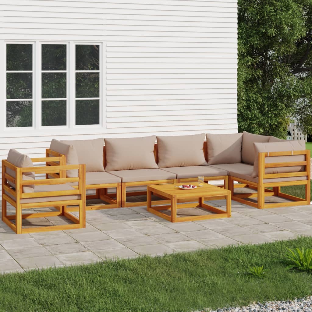 vidaXL 7 Piece Patio Lounge Set with Taupe Cushions Solid Wood-0