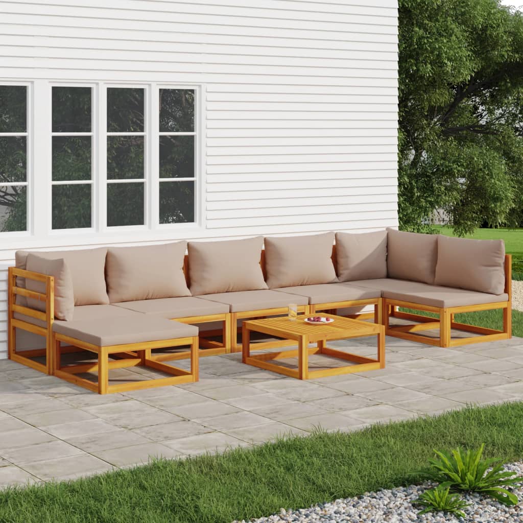 vidaXL 8 Piece Patio Lounge Set with Taupe Cushions Solid Wood-0