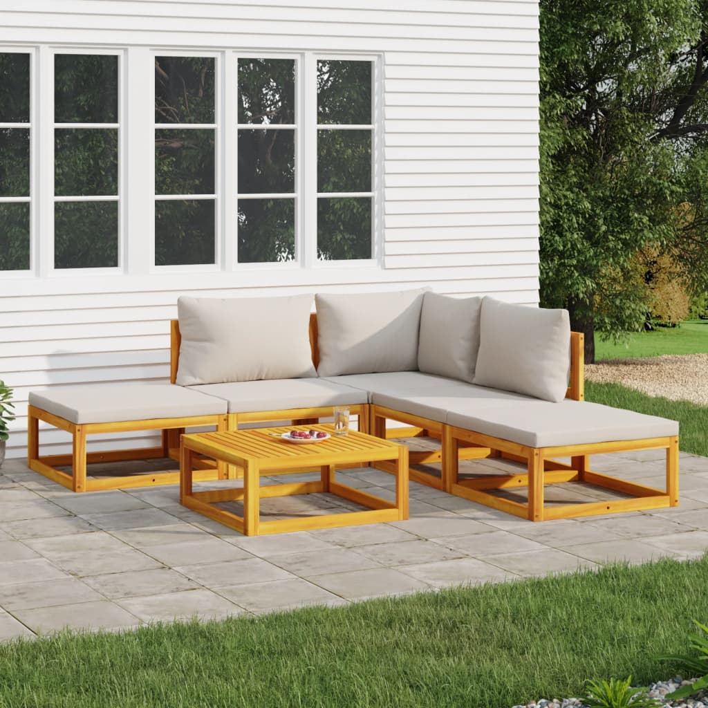 vidaXL 6 Piece Patio Lounge Set with Light Gray Cushions Solid Wood-0