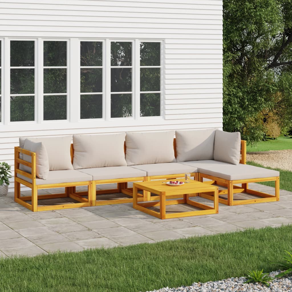 vidaXL 6 Piece Patio Lounge Set with Light Gray Cushions Solid Wood-0