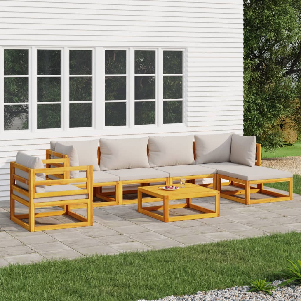 vidaXL 7 Piece Patio Lounge Set with Light Gray Cushions Solid Wood-0