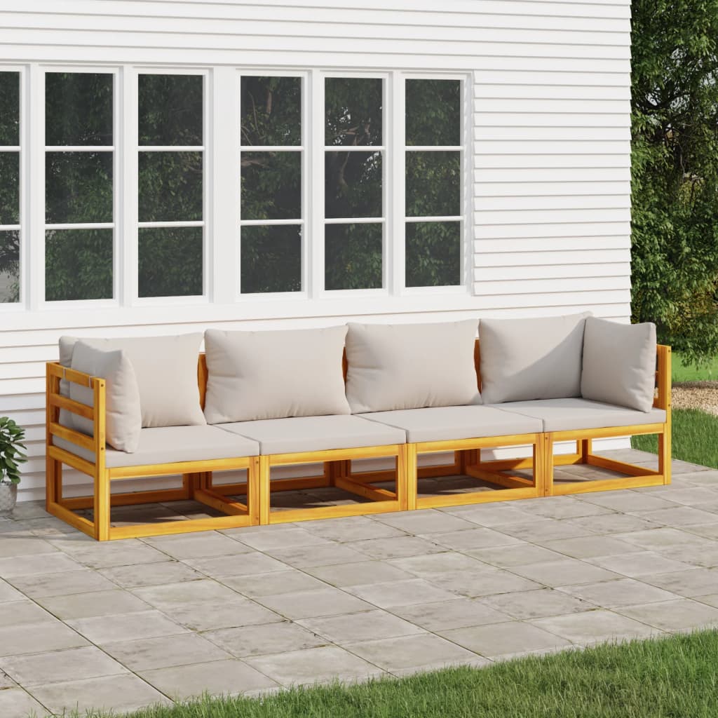 vidaXL 4 Piece Patio Lounge Set with Light Gray Cushions Solid Wood-0