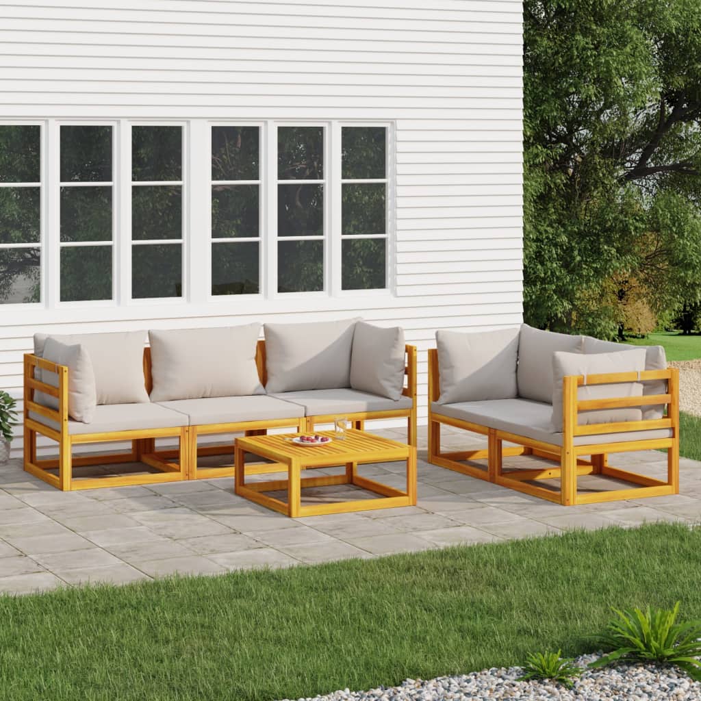 vidaXL 6 Piece Patio Lounge Set with Light Gray Cushions Solid Wood-0