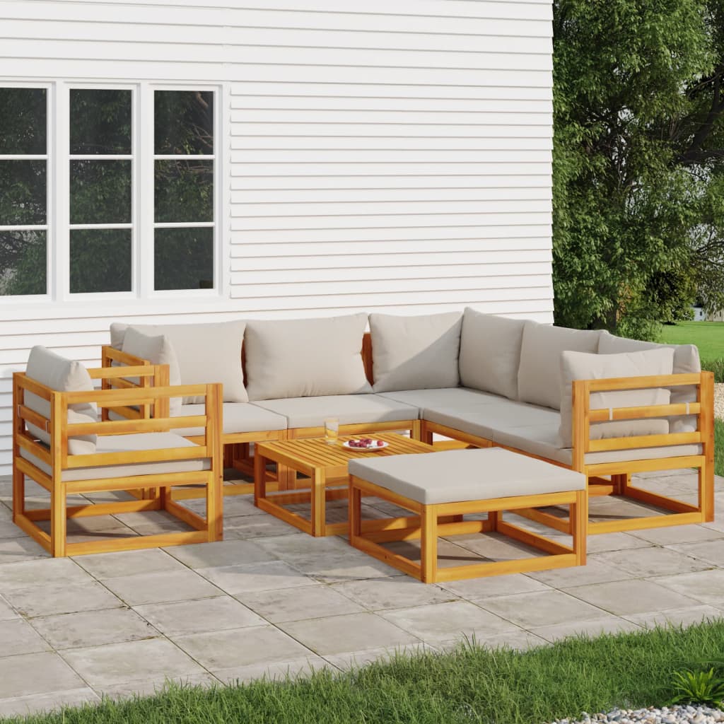 vidaXL 8 Piece Patio Lounge Set with Light Gray Cushions Solid Wood-0