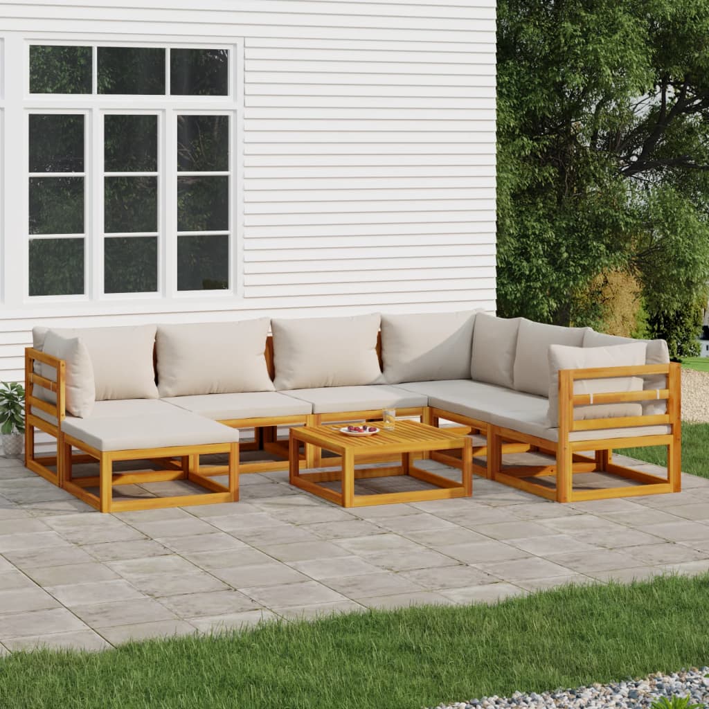 vidaXL 8 Piece Patio Lounge Set with Light Gray Cushions Solid Wood-0