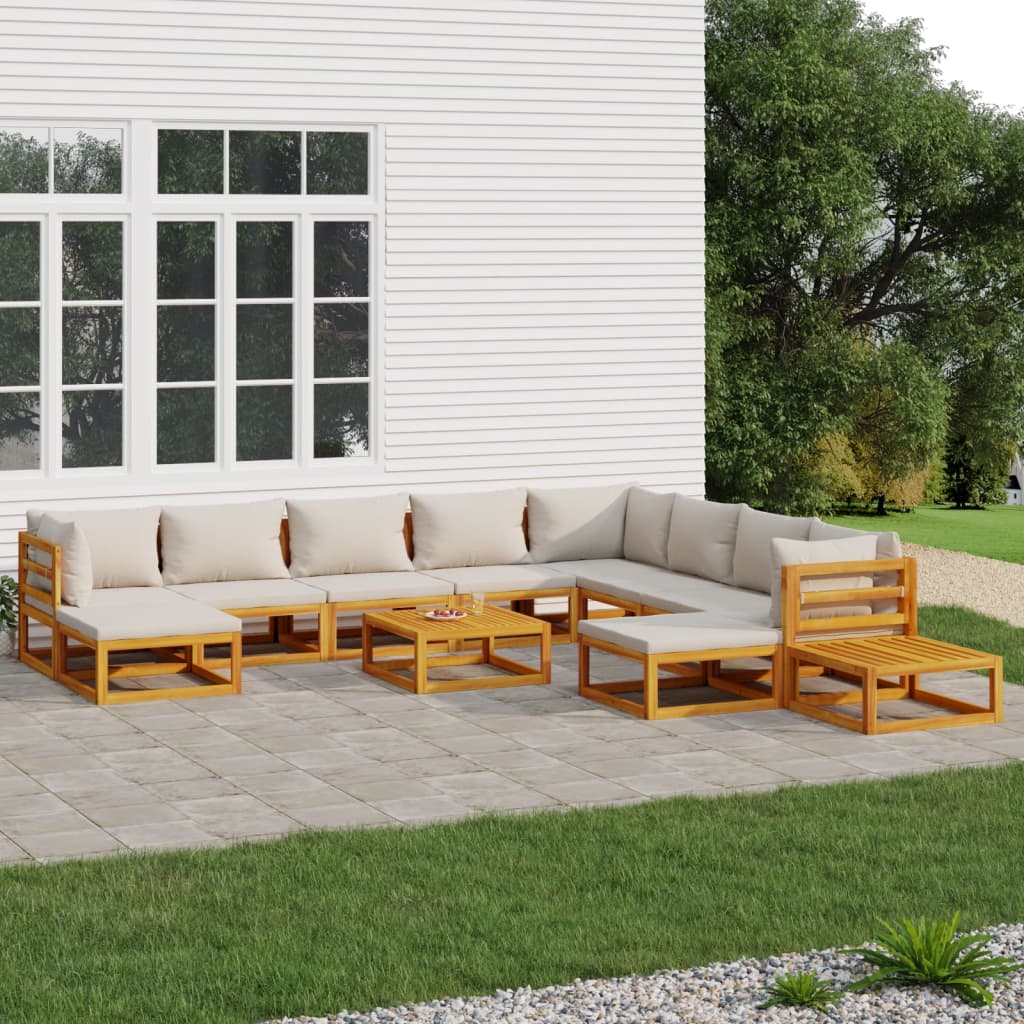 vidaXL 12 Piece Patio Lounge Set with Light Gray Cushions Solid Wood-0