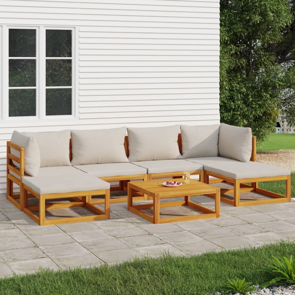 vidaXL 7 Piece Patio Lounge Set with Light Gray Cushions Solid Wood-0