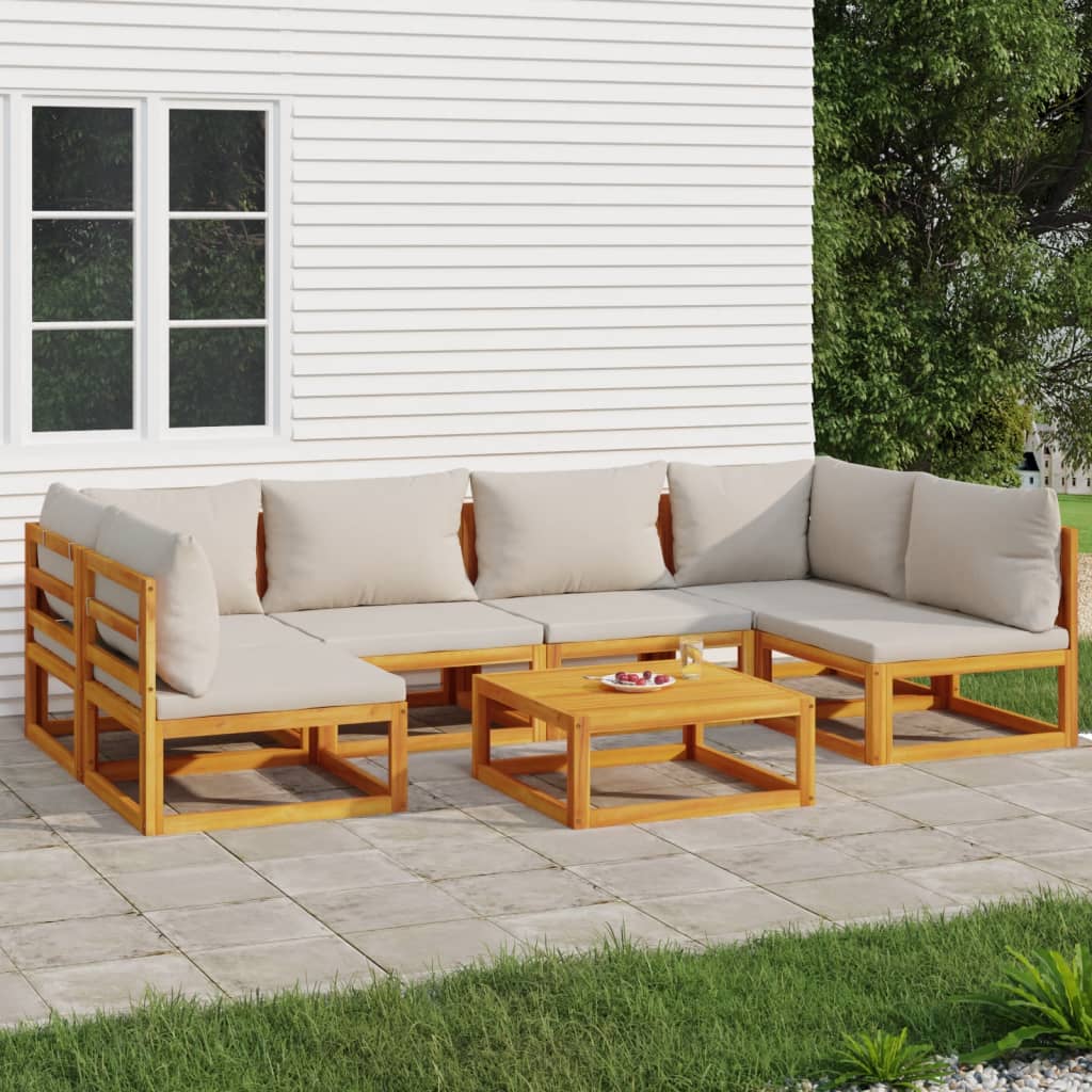 vidaXL 7 Piece Patio Lounge Set with Light Gray Cushions Solid Wood-0