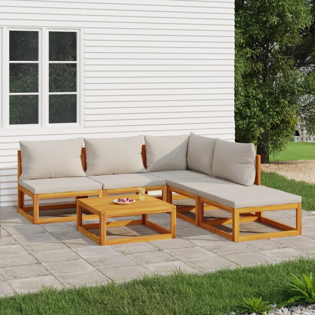 vidaXL 6 Piece Patio Lounge Set with Light Gray Cushions Solid Wood-0