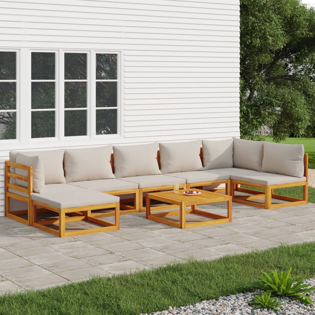 vidaXL 8 Piece Patio Lounge Set with Light Gray Cushions Solid Wood-0