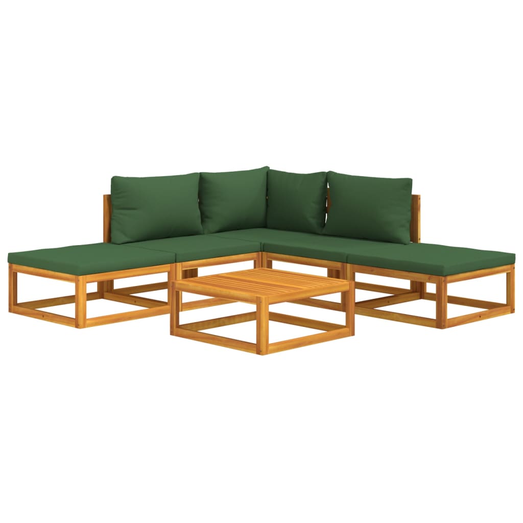 vidaXL 6 Piece Patio Lounge Set with Green Cushions Solid Wood-1