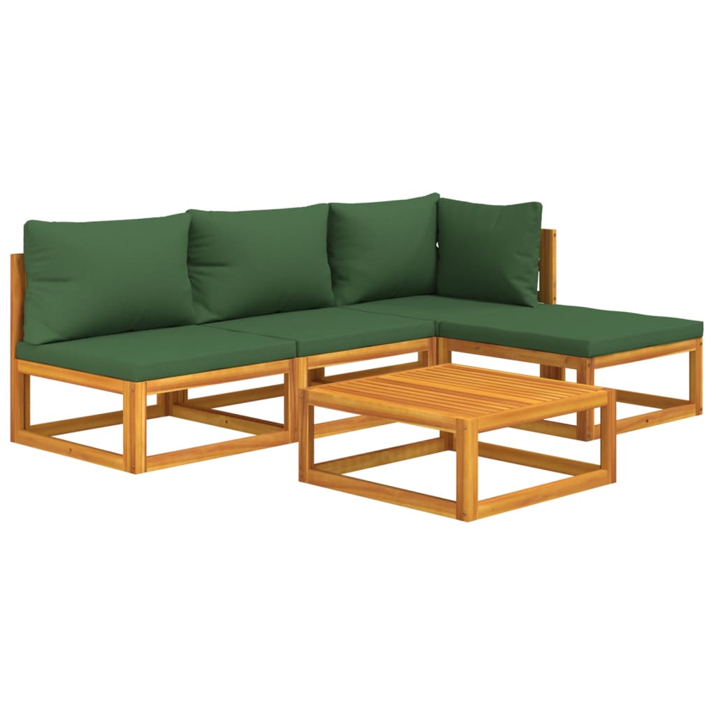 vidaXL 5 Piece Patio Lounge Set with Green Cushions Solid Wood-1