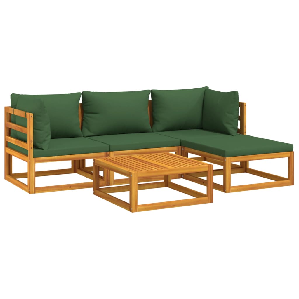 vidaXL 5 Piece Patio Lounge Set with Green Cushions Solid Wood-1