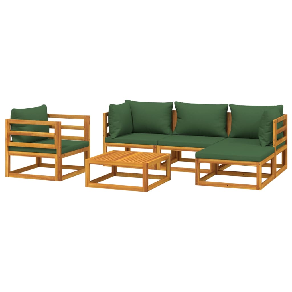 vidaXL 6 Piece Patio Lounge Set with Green Cushions Solid Wood-1