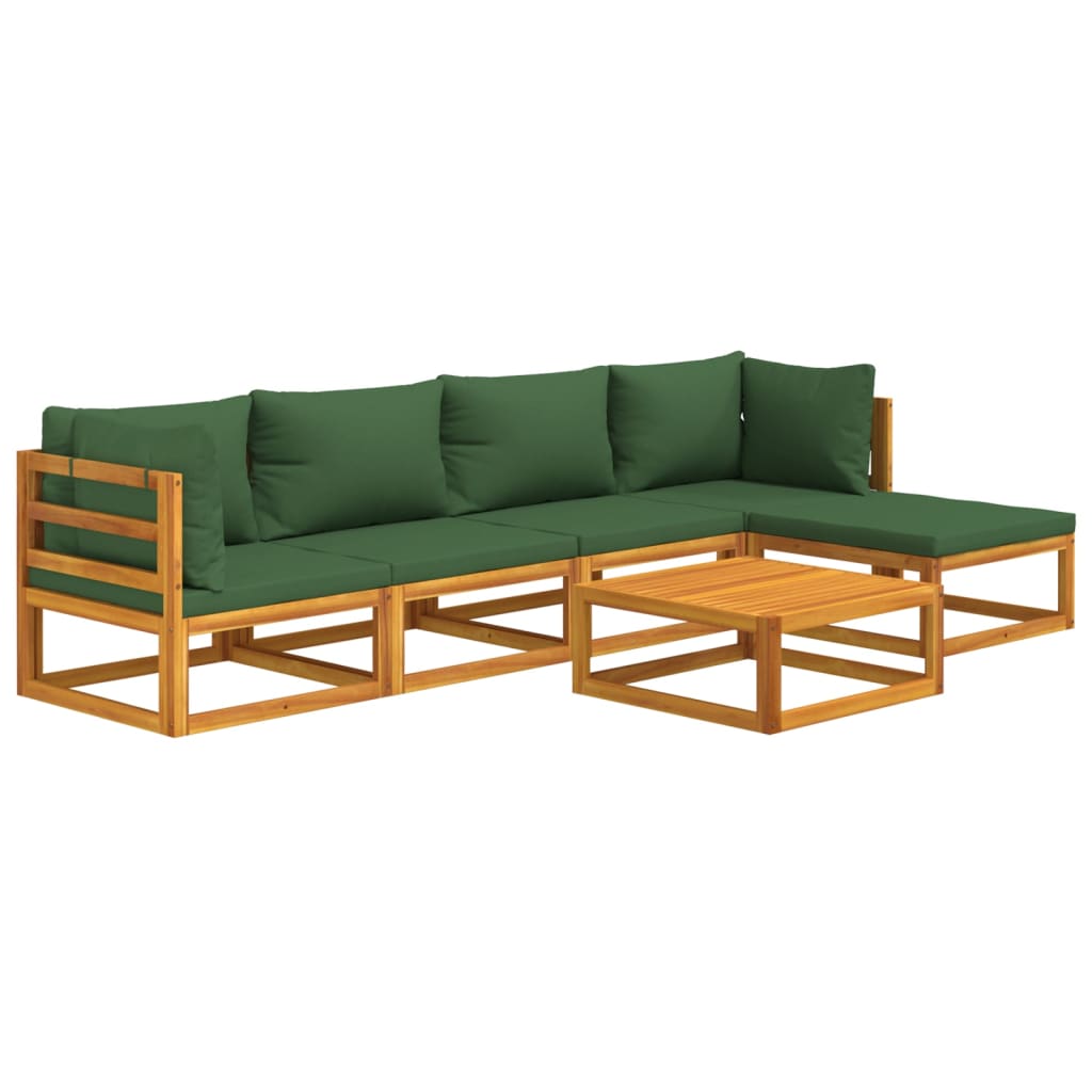 vidaXL 6 Piece Patio Lounge Set with Green Cushions Solid Wood-1