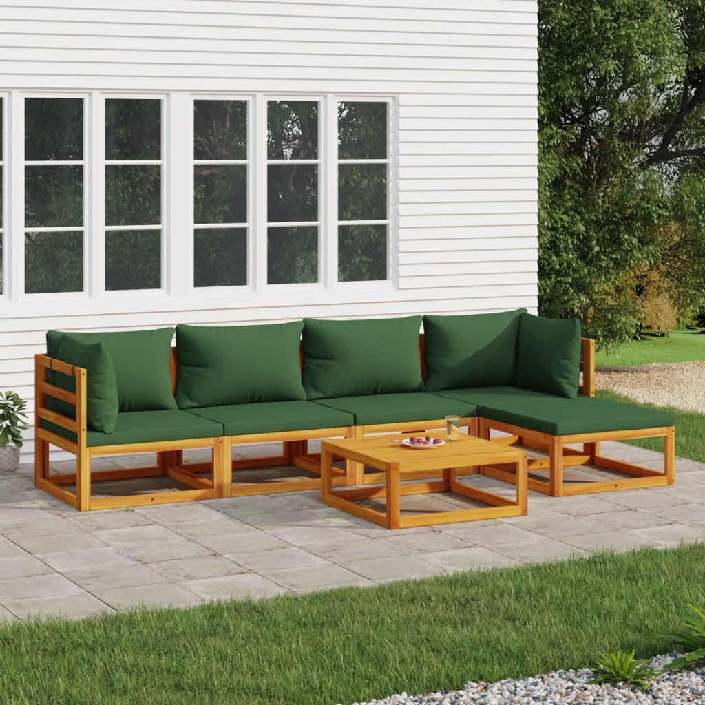 vidaXL 6 Piece Patio Lounge Set with Green Cushions Solid Wood-0