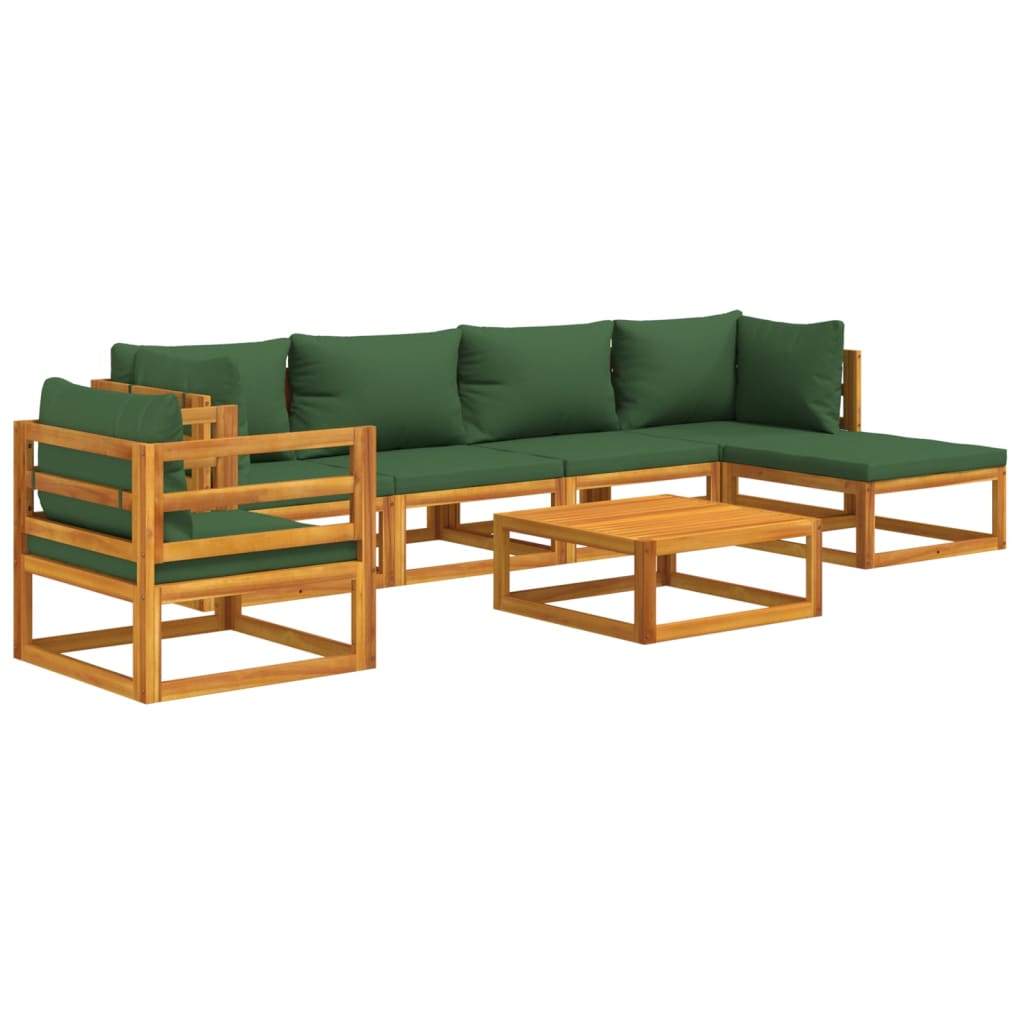 vidaXL 7 Piece Patio Lounge Set with Green Cushions Solid Wood-1