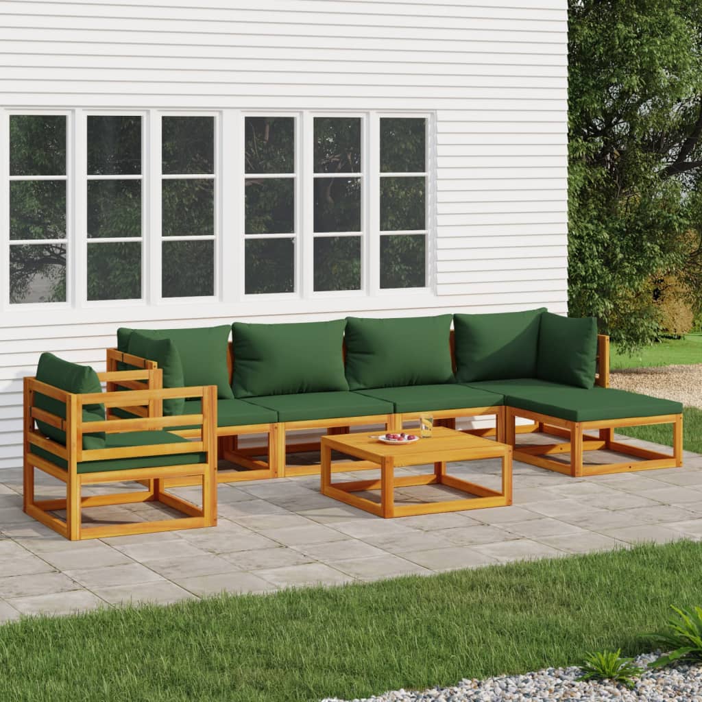 vidaXL 7 Piece Patio Lounge Set with Green Cushions Solid Wood-0