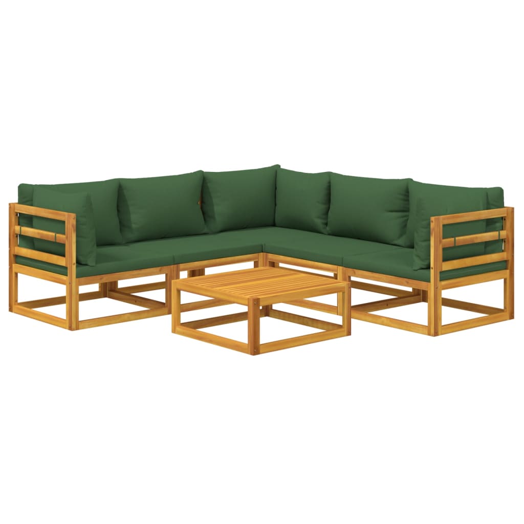 vidaXL 6 Piece Patio Lounge Set with Green Cushions Solid Wood-1