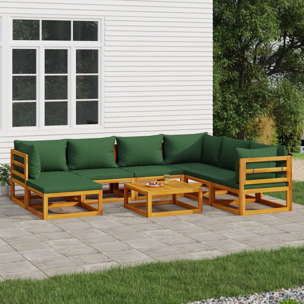 vidaXL 8 Piece Patio Lounge Set with Green Cushions Solid Wood-0